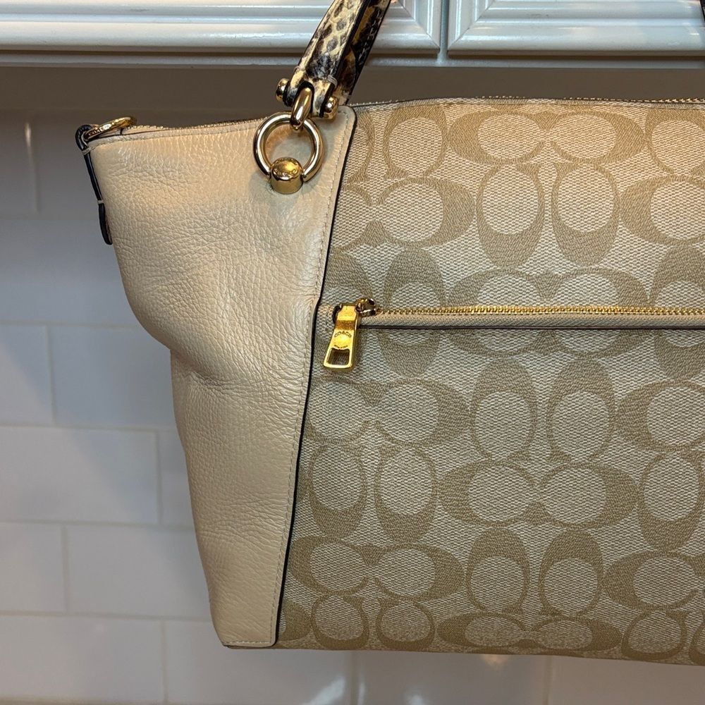 Coach Purse Handbag Kacey Signature Logo Snakeskin Color Block Satchel Bag - Picture 5 of 16